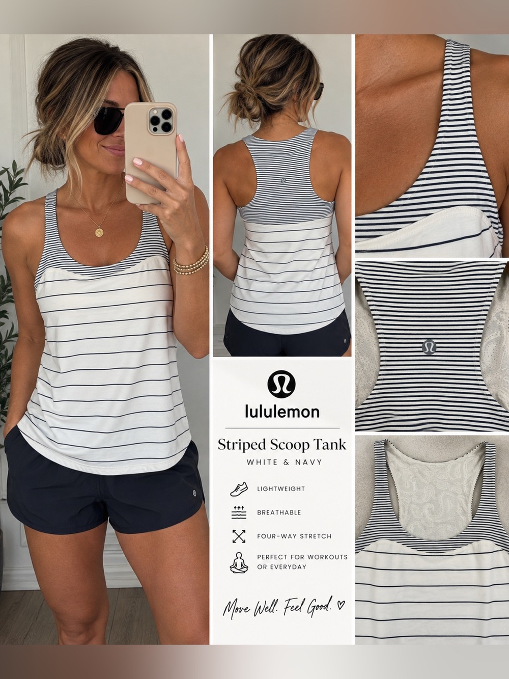 lululemon athletica White & Navy Striped Scoop Tank